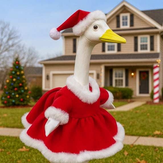 Horivan Christmas Goose Outfit for 23 Inch Lawn Statue, Durable Polyester Costume with Hat, Holiday Patio Garden Decoration for Porch and Yard
