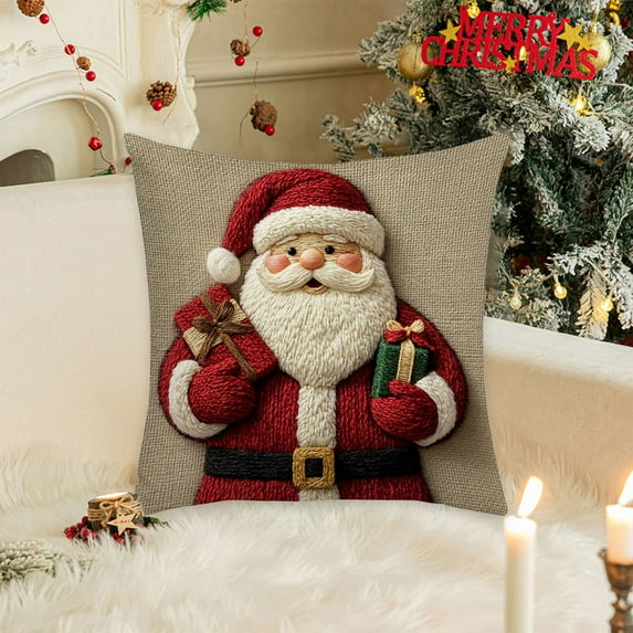 Horivan Christmas Linen Pillow Cover Festive Holiday Decor Soft Sofa Cushion Case Farmhouse Style Home Decorative Accent Pillow for Living Room Bed