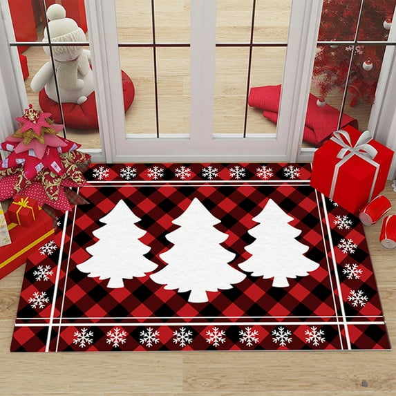 Horivan Christmas Plaid Velvet Floor Mat Non-Slip Bathroom Rug Holiday Home Decor Gift for Festive Party Indoor Outdoor Welcome Mat