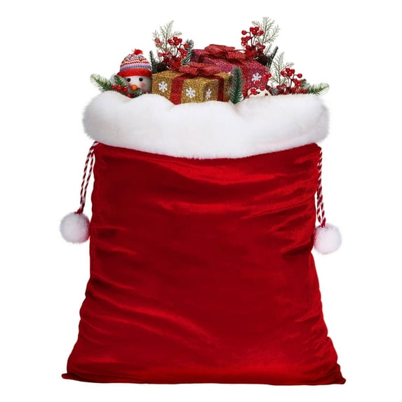 Horivan Christmas Santa Claus Gift Bag Large Capacity Velvet Drawstring Backpack Holiday Party Favor Packaging for Family Decorations Festive Events