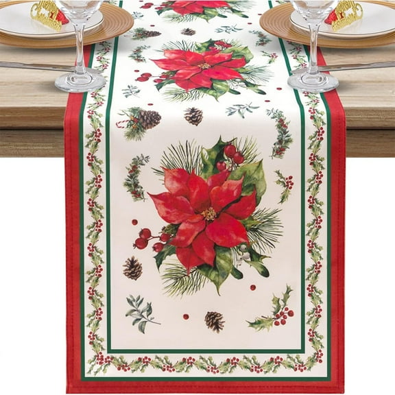 Horivan Christmas Table Runner Red Polyester Holiday Dining Decor for Kitchen Table Party Supplies Festive Dinner Party Table Setting Home Decorations