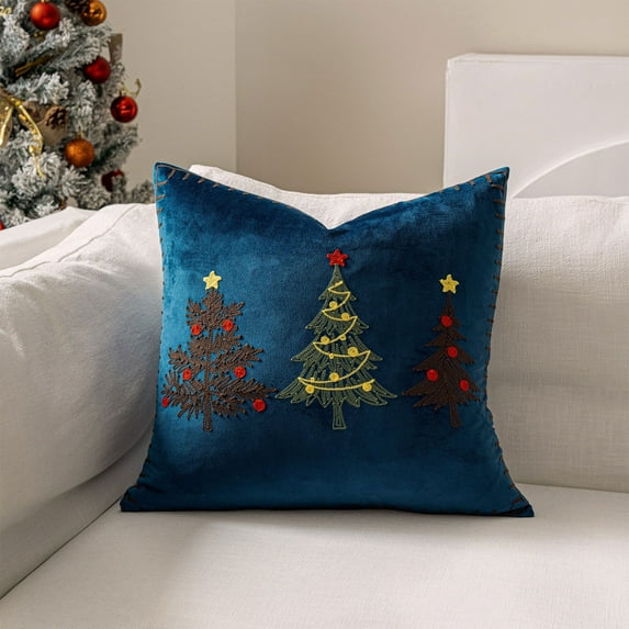 Horivan Christmas Tree Embroidery Pillow Cover Flannel Soft Holiday Decor for Living Room Couch Seasonal Home Accent Throw Pillow Case 45x45cm