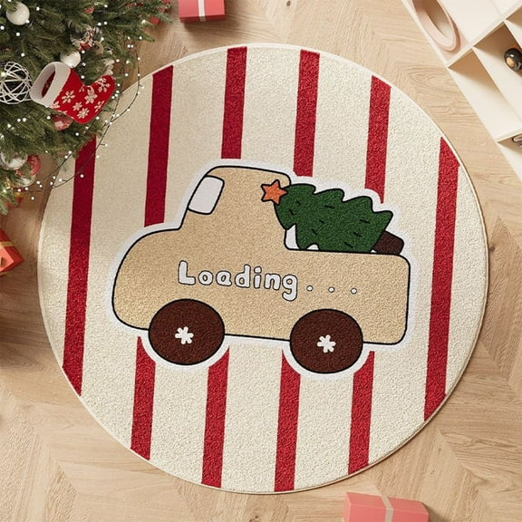 Horivan Christmas Tree Print Non-Slip Round Rug High-Density Plush Floor Mat for Living Room Bedroom Holiday Party Decor Soft Microfiber Carpet Festive Home Accent Washable Indoor Doormat
