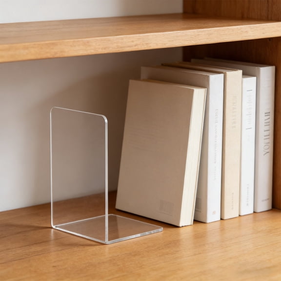 Horivan Clear Acrylic Bookends, Modern Desk Organizer for Sturdy Book Display, Minimalist Office & Study Shelf Decor, Space-Saving Desktop Accessory