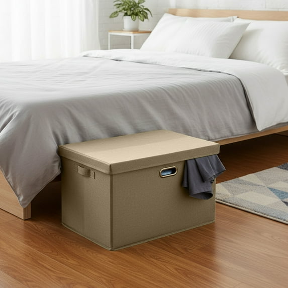 Horivan Collapsible Linen Storage Box Organizer Foldable Stackable Fabric Cube Bin with Lid for Home Closet Wardrobe Organization Space Saving Container