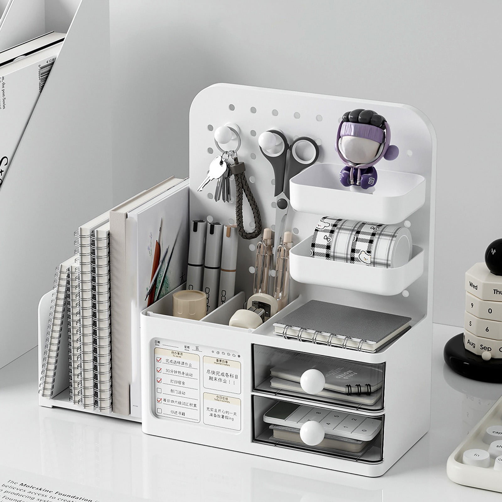 Horivan Desk Pegboard Organizer with Retractable Stand Plastic Storage Box for Office Supplies Home Office Dorm Desk Organizer, Space Saving Desk Accessories