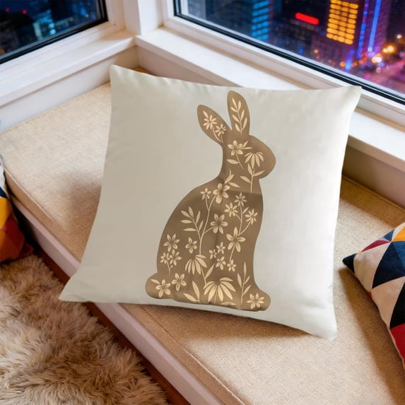 Horivan Easter Bunny Flocked Pillow Cover 45x45cm Soft Holiday Decor for Sofa Cushion Cute Rabbit Printed Home Decoration Spring Living Room Accent Pillowcase