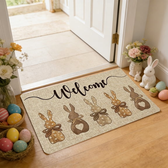 Horivan Easter Bunny Fluffy Bathroom Rug Non Slip Absorbent Mat for Spring Home Decor Soft Plush Carpet Living Room Bedroom Door Mat Holiday Gift