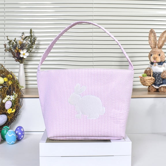 Horivan Easter Bunny Handheld Basket Candy Bag for Easter Egg Hunt Party Favors, Pastel Color Easter Decorations and Gift Baskets