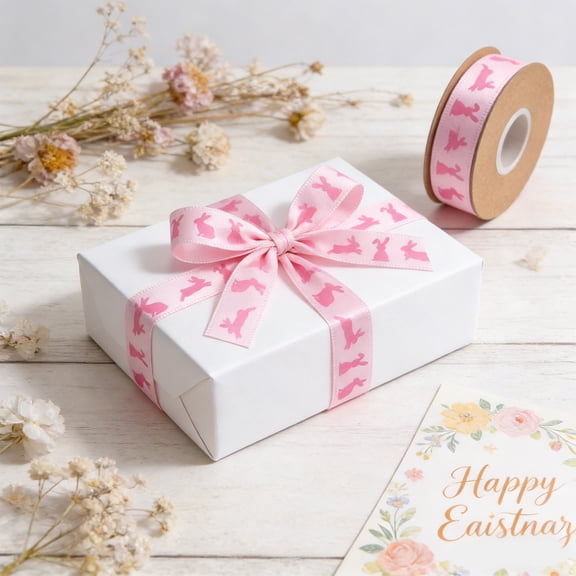 Horivan Easter Bunny Ribbon Bow Decorative Wired Craft Ribbon for Gift Wrapping, Easter Eggs, Holiday Decorations DIY Floral Arrangement Party Supplies
