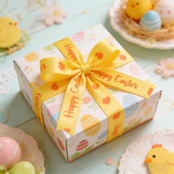 Horivan Easter Bunny Ribbon Bow Decorative Wired Craft Ribbon for Gift Wrapping, Easter Eggs, Holiday Decorations DIY Floral Arrangement Party Supplies