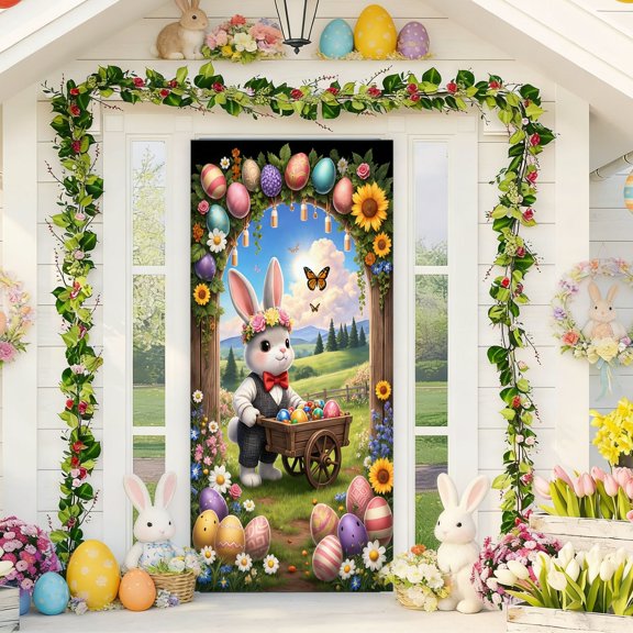 Horivan Easter Door Curtain Decorations Colorful Polyester Door Cover for Easter Party Spring Holiday Home Wall Decor Festival Door Hanging