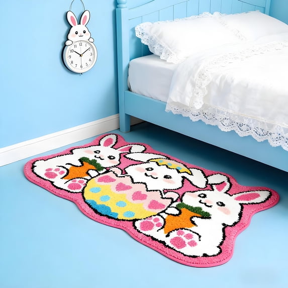 Horivan Easter Egg Floor Mat Non Slip Waterproof Indoor Outdoor Rug for Porch Entryway Home Decor Spring Holiday Rabbit Welcome Doormat Irregular Shaped