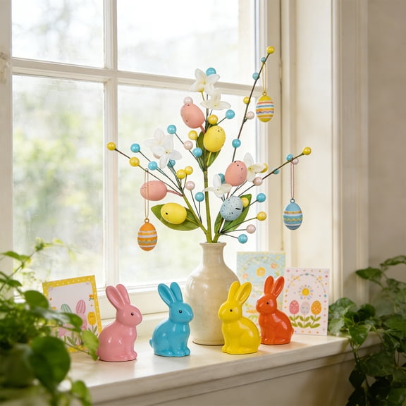 Horivan Easter Plastic Decorative Branches for Holiday Party Decor, Colorful Spring Table Centerpiece Arrangements, 40cm Floral Stems for Home Easter Decorations