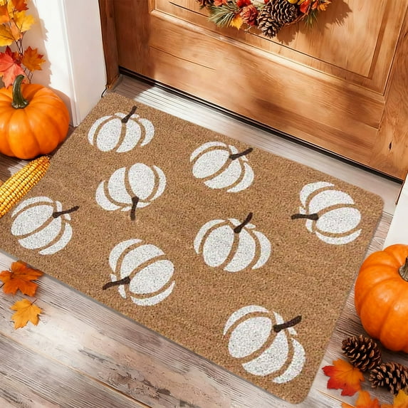 Horivan Fall Pumpkin Maple Leaves Floor Mat, Non-Slip Soft Absorbent, Thanksgiving Halloween Kitchen Bathroom Entryway Decor, Washable Long Strip Rug for Porch Home 15.75x23.62in