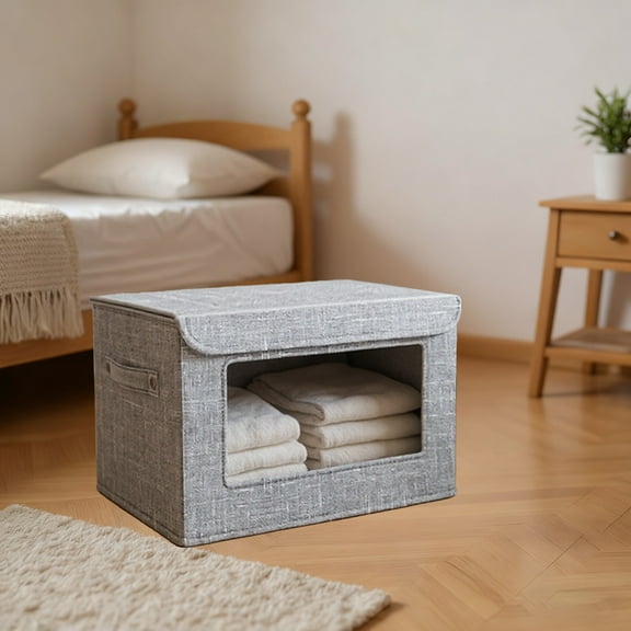 Horivan Foldable Storage Box with PVC Window for Home Organization Collapsible Fabric Bin with Handles for Closet Toys Linen Storage Waterproof Gray Container for Easy Access and Space Saving