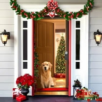 Horivan Funny Santa Dog Christmas Door Cover Decorations Polyester Holiday Party Winter Home Decor for Front Door Indoor Wall 180x90cm