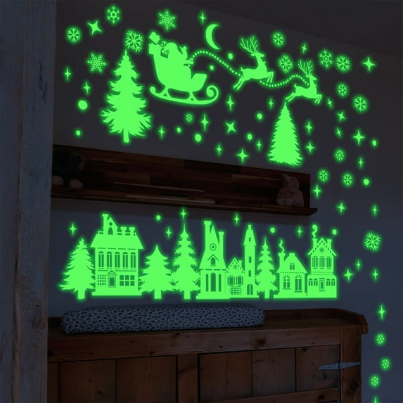 Horivan Glow in the Dark Christmas Wall Stickers Snowflake Silhouette Decals PVC Holiday Home Decor for Living Room Window Door Winter Wonderland Party Background