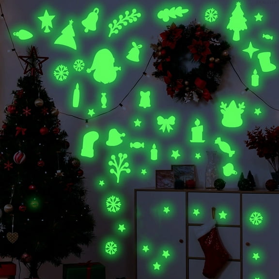 Horivan Glow in the Dark Christmas Wall Stickers Snowflake Silhouette Decals PVC Holiday Home Decor for Living Room Window Door Winter Wonderland Party Background