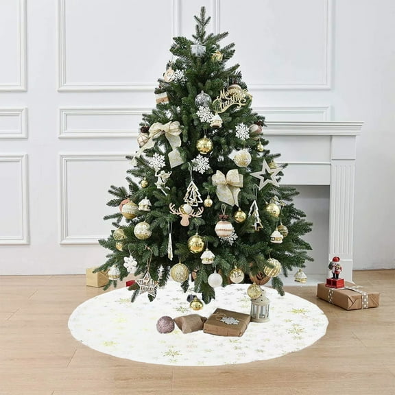 Horivan Gold Snowflake Plush Christmas Tree Skirt with Non-Slip Backing 35 Inch Festive Holiday Decor for Living Room Indoor Outdoor Xmas Party Decor Reusable Winter Celebration Tree Cover