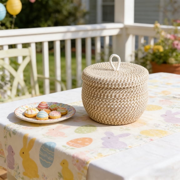 Horivan Handwoven Cotton Rope Storage Basket with Lids, Natural Decorative Nesting Baskets for Home Organization, Farmhouse Decor, Easter Egg Display, and Snack Storage