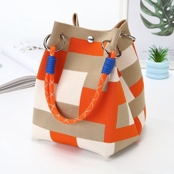 Horivan Knitted Handbag for Women Lightweight Crossbody Bag Polyester Fiber Small Purse with Magnetic Closure Daily Commuting Shopping Tote Durable Shoulder Bag