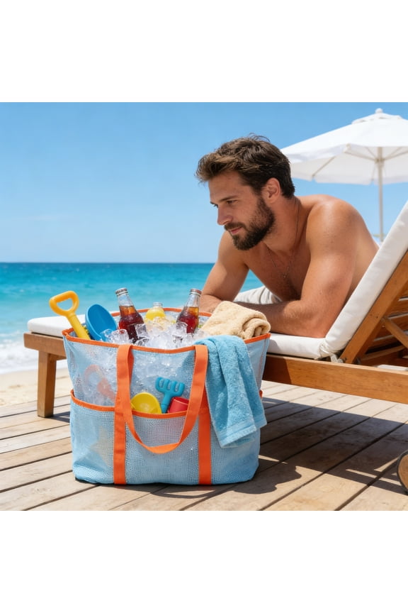 Large Beach Tote Bag Waterproof Swimwear Storage Organizer with Mesh Pouch, Lightweight Travel Bag for Pool, Gym, Vacation, Durable Nylon Carryall