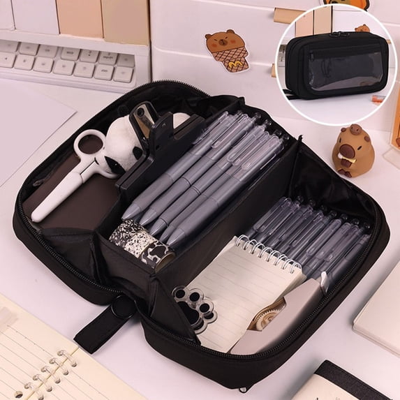 Horivan Large Capacity Cloth Pen Pouch with Zipper, Multi Purpose Stationery Organizer for Office Desk Travel Cosmetic Brush Storage