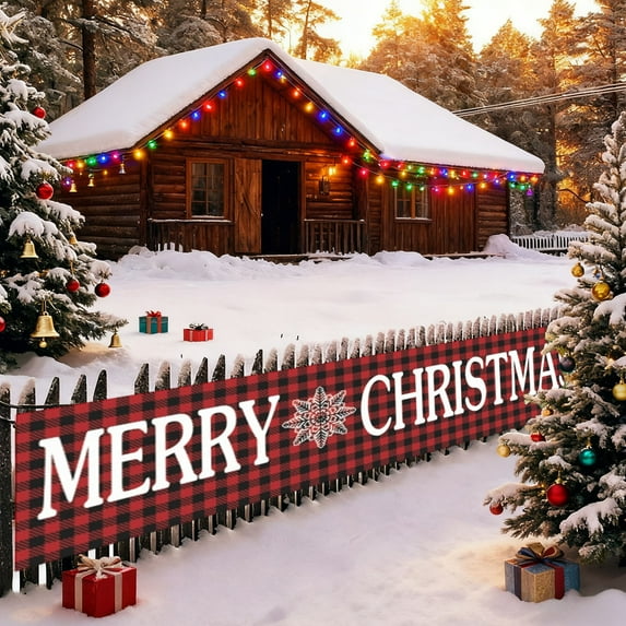 Horivan Large Christmas Yard Banner Outdoor Decorations Polyester Weatherproof Holiday Party Banner for Home Fence Wall Christmas Tree Decor Festive Atmosphere