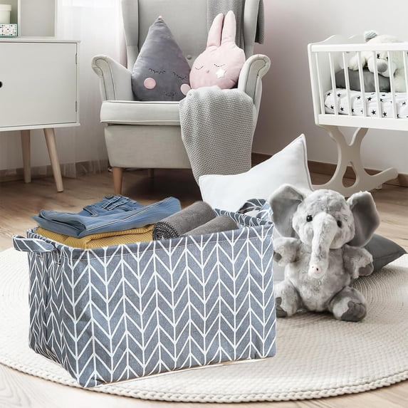 Horivan Large Fabric Storage Bins Foldable Laundry Hamper with Handles, Canvas Organizer Basket for Closet Shelves Bedroom Home Organization, Sturdy Linen Collapsible Square Bin