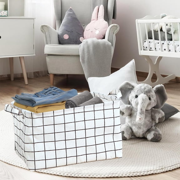 Horivan Large Fabric Storage Bins Foldable Laundry Hamper with Handles, Canvas Organizer Basket for Closet Shelves Bedroom Home Organization, Sturdy Linen Collapsible Square Bin