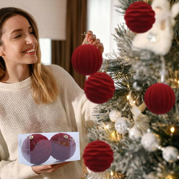 Horivan Large Flocked Christmas Balls 10cm Suede Ornaments for Holiday Tree Decorations Xmas Party Supplies for Home Church Office Festive Decor