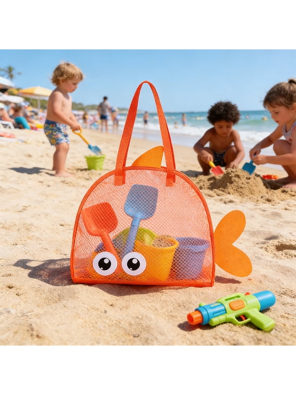 Large Mesh Beach Toy Storage Bag with Drawstring, Sandproof Tote for Outdoor Sand Play Toys Organizer Carry All for Pool Beach Trips Family Vacation Essentials