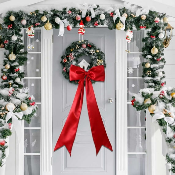 Horivan Large Red Bow Ornament for Christmas Tree Decor Festive Holiday Decor with Easy Hanging Loop Durable for Indoor Seasonal Party and Home Celebration Elegant Xmas Tree Topper Alternative