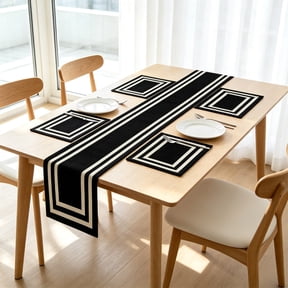 Horivan Linen Table Runner and Placemat Set 4 Piece Combo for Dining Table Decor