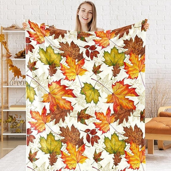 Horivan Maple Leaves Flannel Blanket Soft Flannel Fabric Lightweight Travel Throw Cozy Fall Decor for Adults Picnic Camping Outdoor Activities