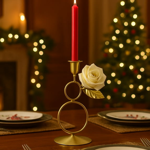 Horivan Modern Metal Christmas Candlestick Holder Rustic Table Centerpiece for Holiday Dining Decor Romantic Candlelight Dinner Props Home Tabletop Decoration Vintage Style Iron Candle Stand