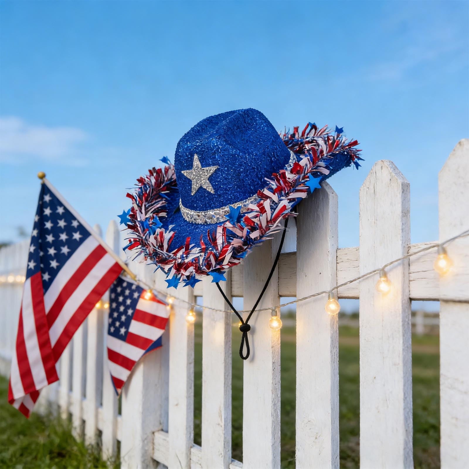 Parade Ribbons Horivan Patriotic Denim Cowboy Hat with Red‑White‑Blue Ribbons ...