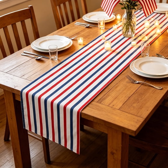 Horivan Polyester Star‑Pattern Independence Day Table Runner Durable Lightweight Holiday Table Accent for Home Kitchen Party Picnic Decor