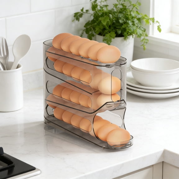 Horivan Rolling Egg Organizer with Timer, Slide Type Egg Rack for Refrigerator Door, Space Saving Kitchen Storage Solution, Durable Egg Holder Carton for Home Use