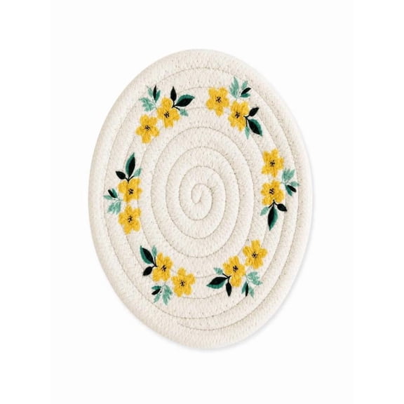 Horivan Round Floral Print Woven Rope Placemat Heat Resistant Boho Table Pad Dining Coffee Table Kitchen Household Decor Mat