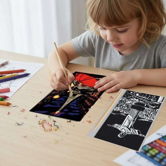 Horivan Scratch Art Paper for Stress Relief 12 Colorful Preprinted Sheets with Engraving Tool Creative Craft Activity Kit for Mindfulness and Relaxation