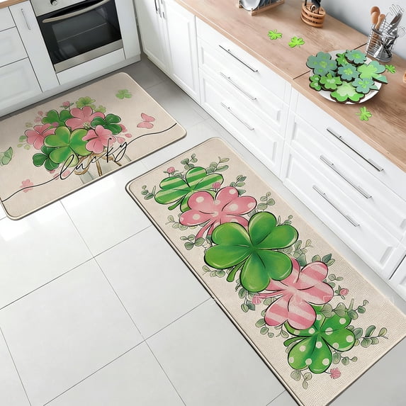 Horivan St. Patrick's Day Kitchen Rugs Set of 2 Non Slip Water Absorbent Mats Holiday Home Decor for Floor Kitchen Sink Front Door Entryway