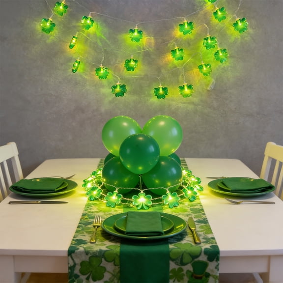 Horivan St. Patrick's Day LED String Lights with Shamrocks, USB Powered Green Fairy Lights for Outdoor Garden Patio Party Decorations, Waterproof Holiday Lighting 2m