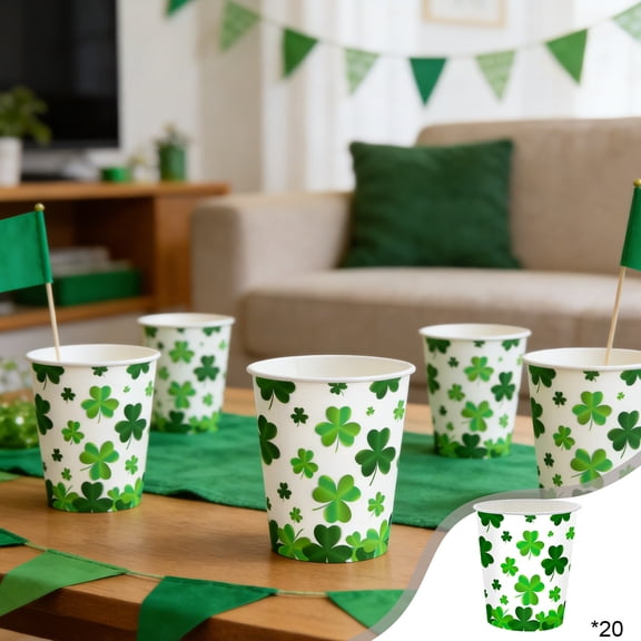 Horivan St. Patrick's Day Party Supplies 20PCS Disposable Tableware Shamrock Themed Paper Plates Cups and Tissues for Adults Party Decorations