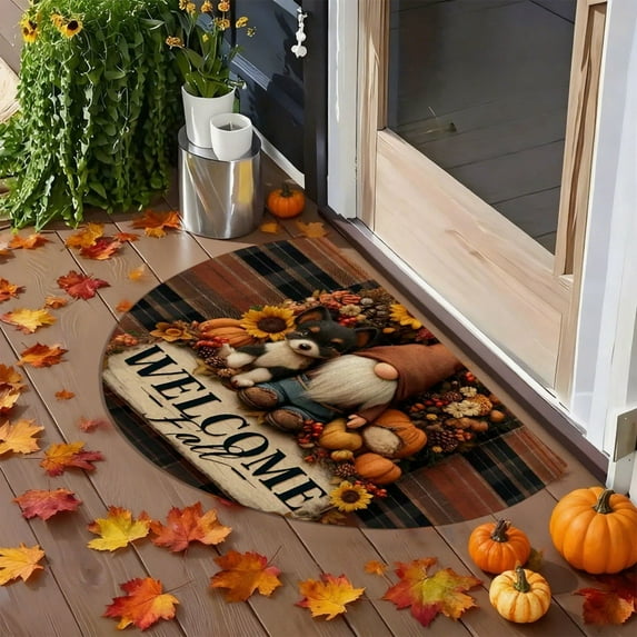Horivan Thanksgiving Semicircle Doormat Non Slip Absorbent Waterproof Entrance Carpet for Kitchen Bathroom Floor Decor