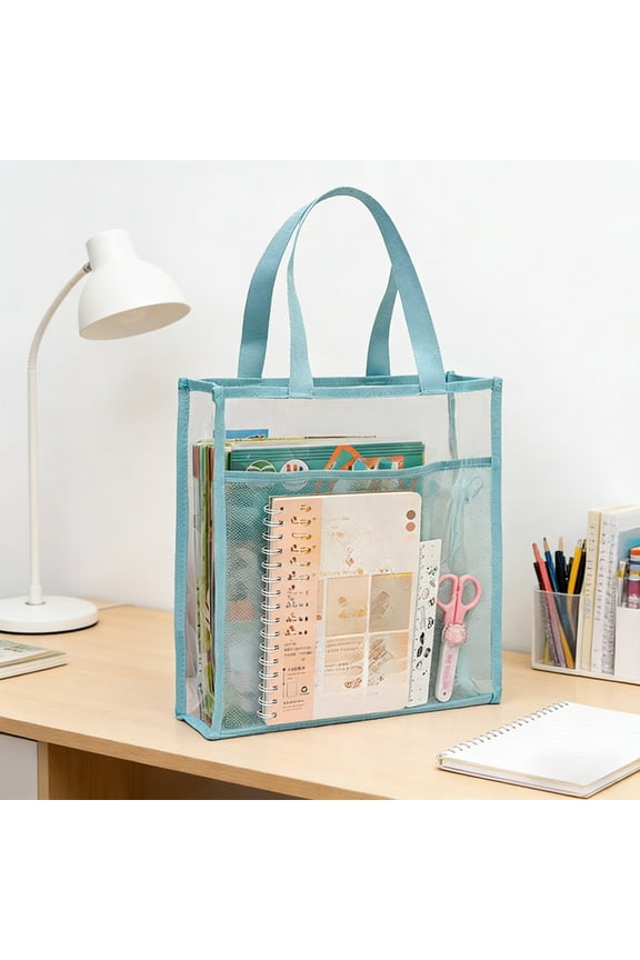 Thickened PVC Clear Tote Bag Large Capacity Double Layer Waterproof Organizer, Transparent Exam Approved Bag for Tutoring Office Essentials Storage Pouch