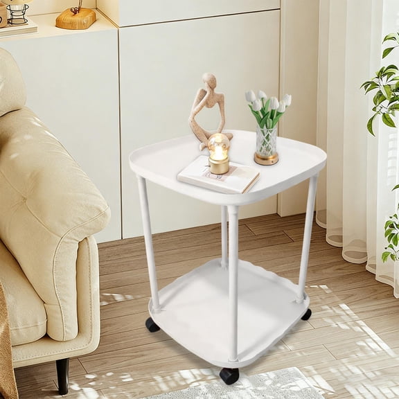 Horivan Two-Tier Rolling Side Table with Wheels for Living Room and Bedroom