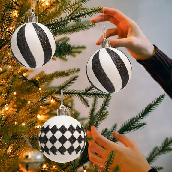 Horivan Unique Black and White Christmas Ball Ornaments Plastic Holiday Decorations for Tree Wall Table Party Wedding Festive Decoration