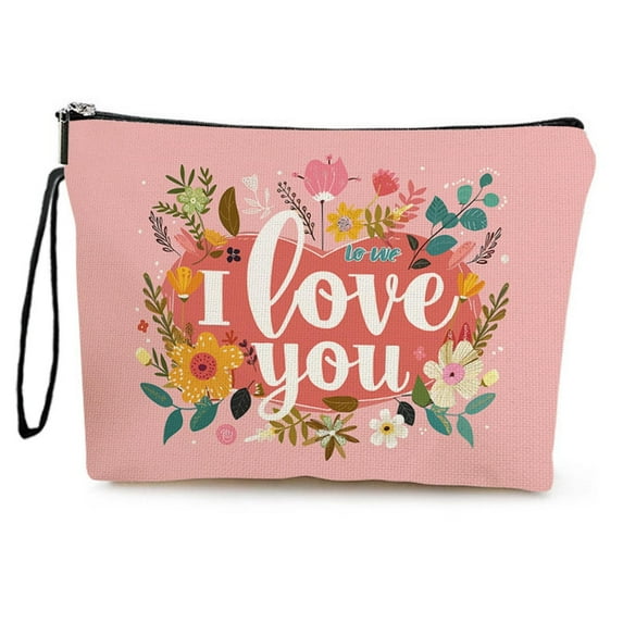 Horivan Valentine's Day Makeup Bag Women's Heart Pattern Cosmetic Organizer Portable Travel Storage Pouch for Lipstick Brushes Office Essentials Cute Gift for Her